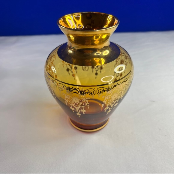 Murano Accents Yellow Vecchia Murano Art Glass Vases 5 Tall 24k